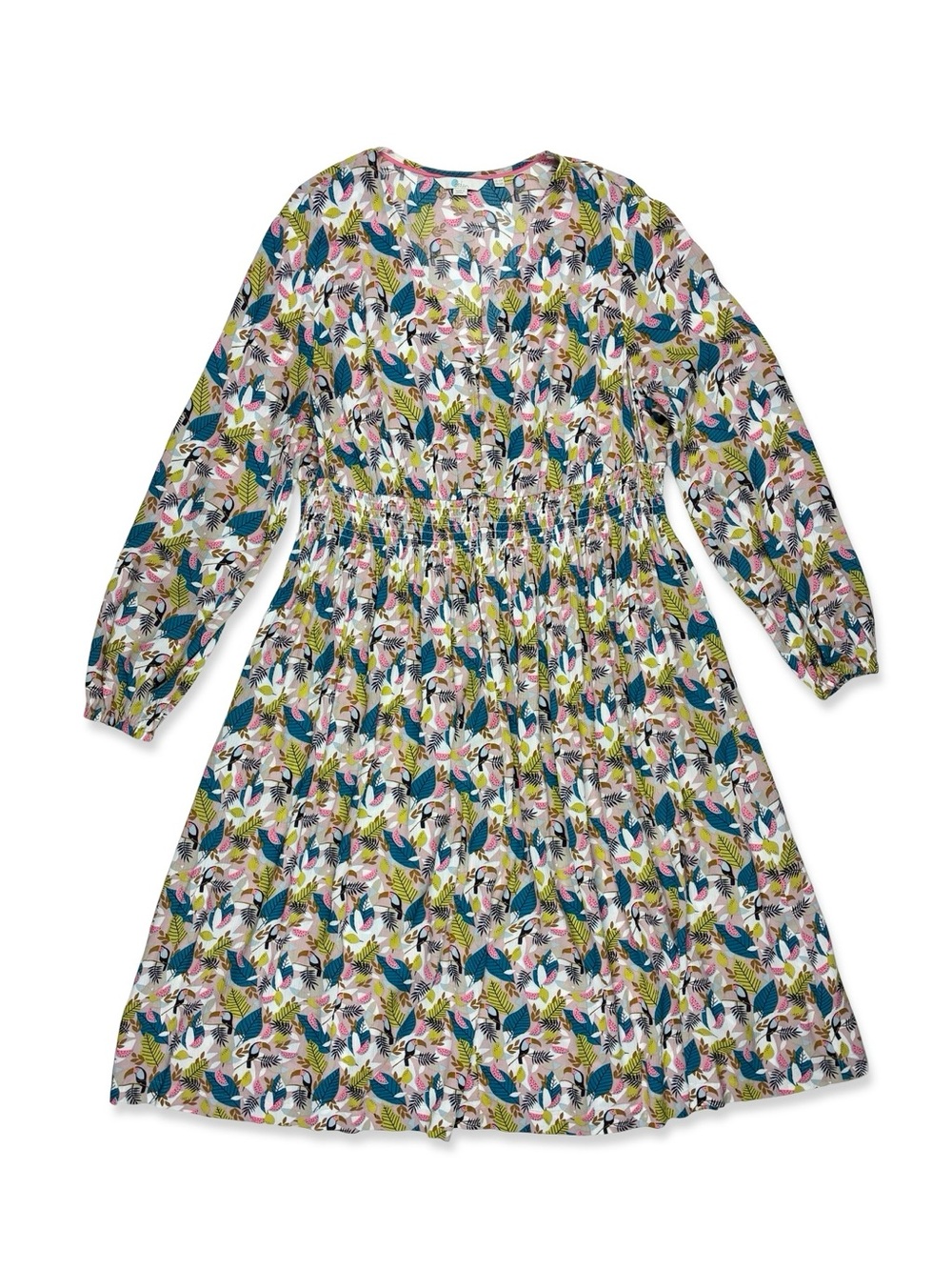 Boden Treetop Toucan Susannah Smocked Midi Dress